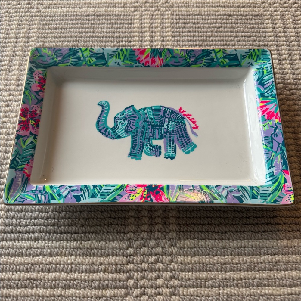 Lilly Pulitzer Blue and Green Vanity Tray with Tropical Design